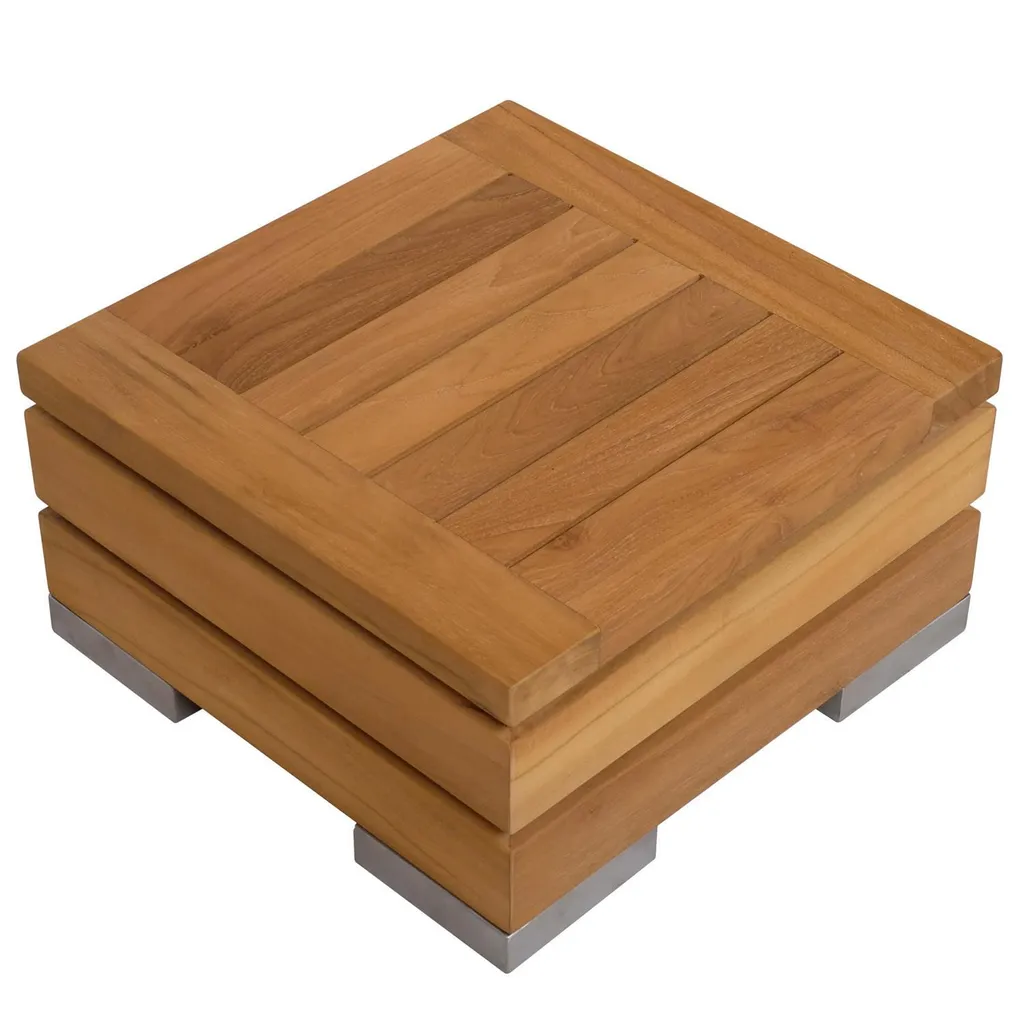 Bout de canapé stable en teck et inox - Table d'appoint compacte