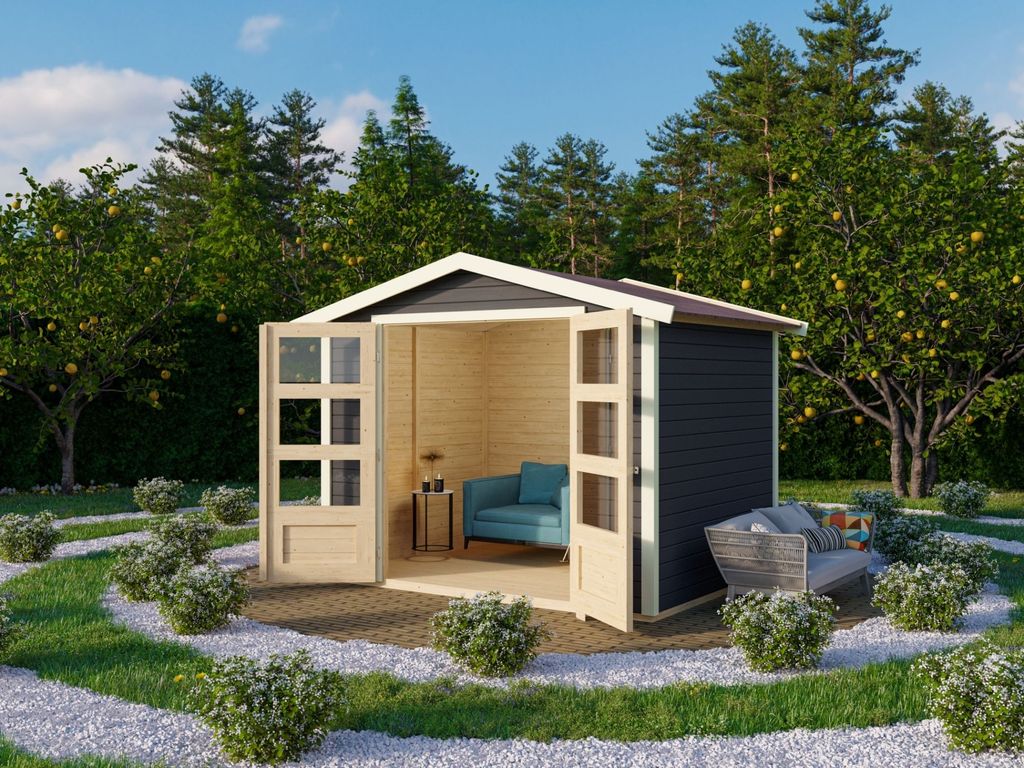 Karibu Gartenhaus Gerätehaus Amberg 4 terragrau 246x246x209 cm