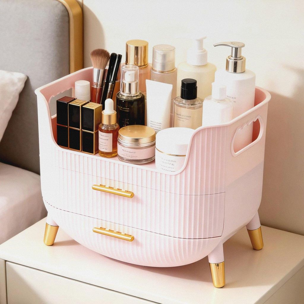 Kosmetik Make-up-Organizer mit 2 Schubladen, Rutschfester Schminktisch-Organizer, Hautpflege-Organizer für Zimmerdekoration Frisiertisch, Schlafzi...