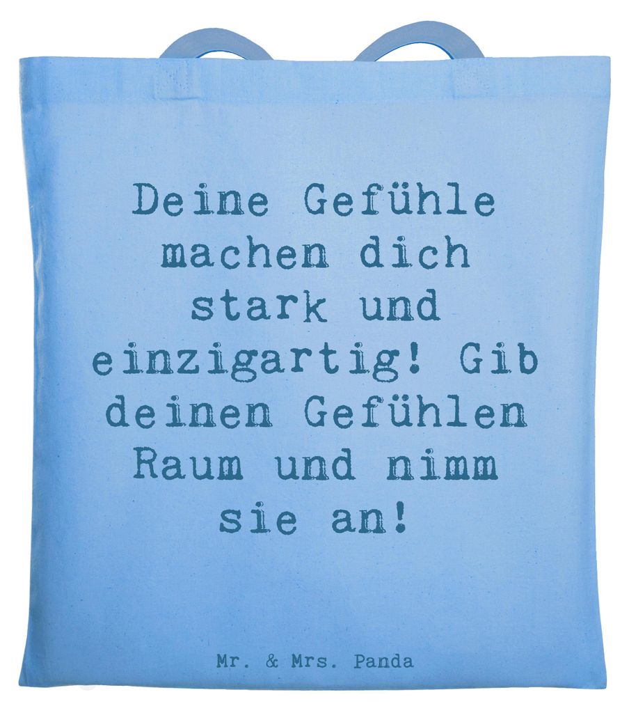 Mr. & Mrs. Panda Schultasche Spruch Emotionen ausdrücken - Sky Blue - Geschenk, Jutetasche, annehmen, Glück, Shopping Tasche, Herzblut, Einkaufst...