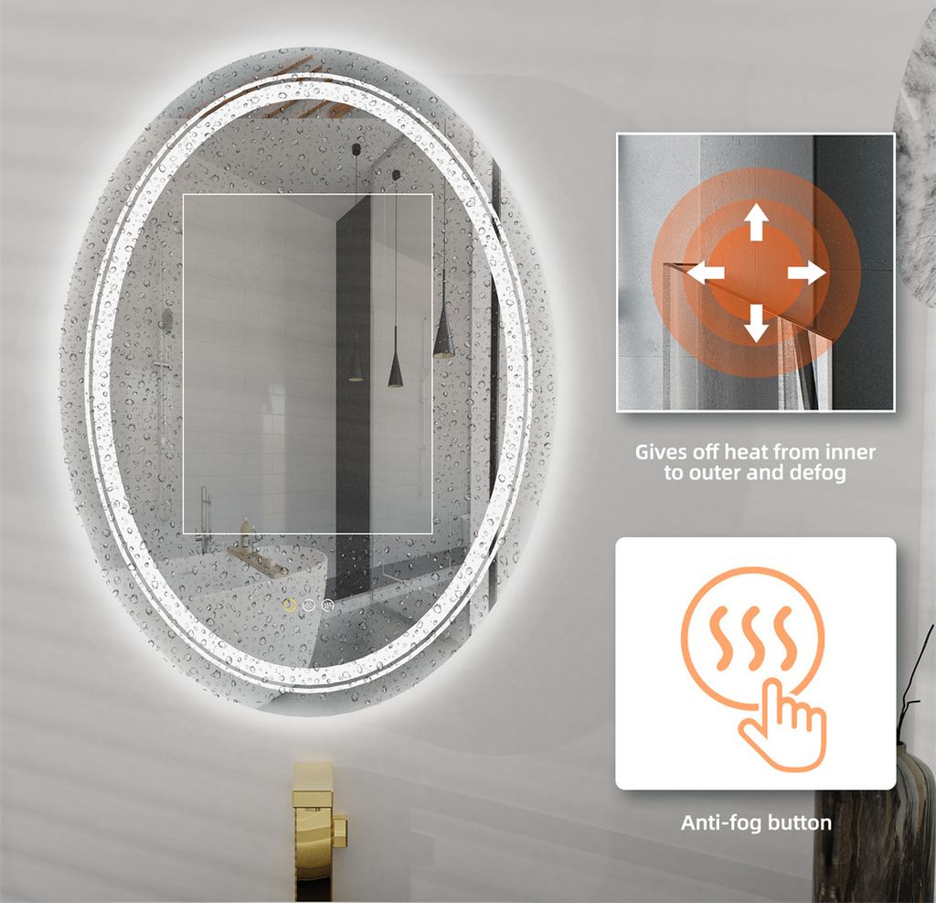 WISFOR LED koupelnové zrcadlo kulaté 60×80 cm nástěnné Obrázek produktu 13