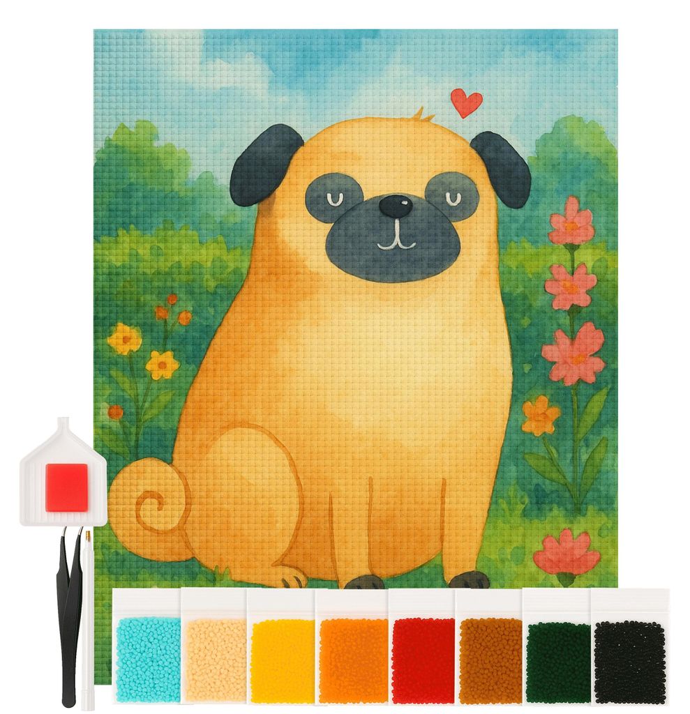 Mr. & Mrs. Panda Diamond Painting Mops Design 40 x 50 cm Ohne Rahmen - Weiß - Geschenk, Hundeliebe, bilder, komplettset, kit, Hundebesitzer, Hund,...