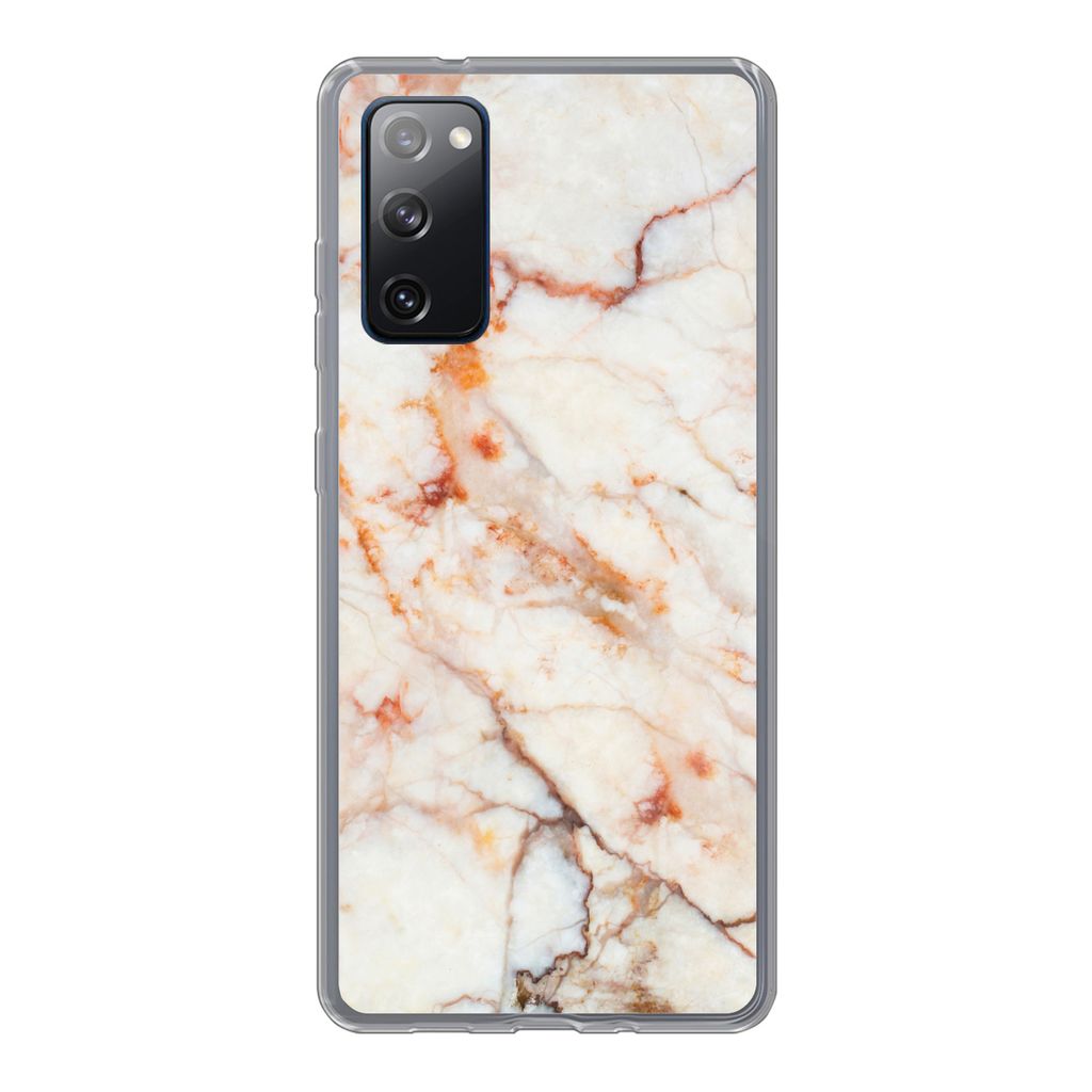 MuchoWow Handyhülle Schutzhülle Hülle für Samsung Galaxy S20 FE Marmor - Orange - Stein Silikon Softcase Handy Hülle - Abdeckung