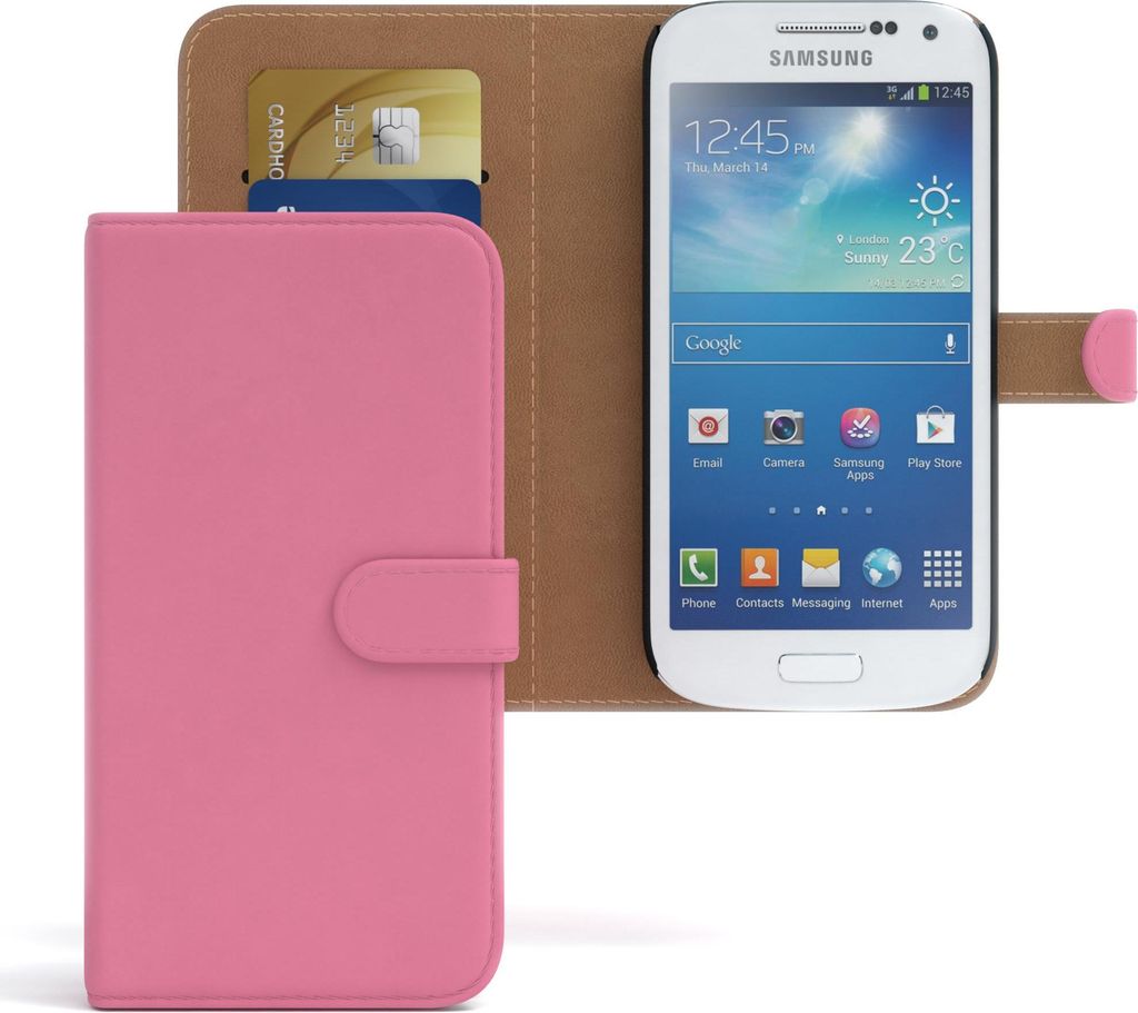 EAZY CASE Business Hülle für Samsung Galaxy S4 Mini klappbar, Premium Kunstleder Handyhülle mit Kartenfach