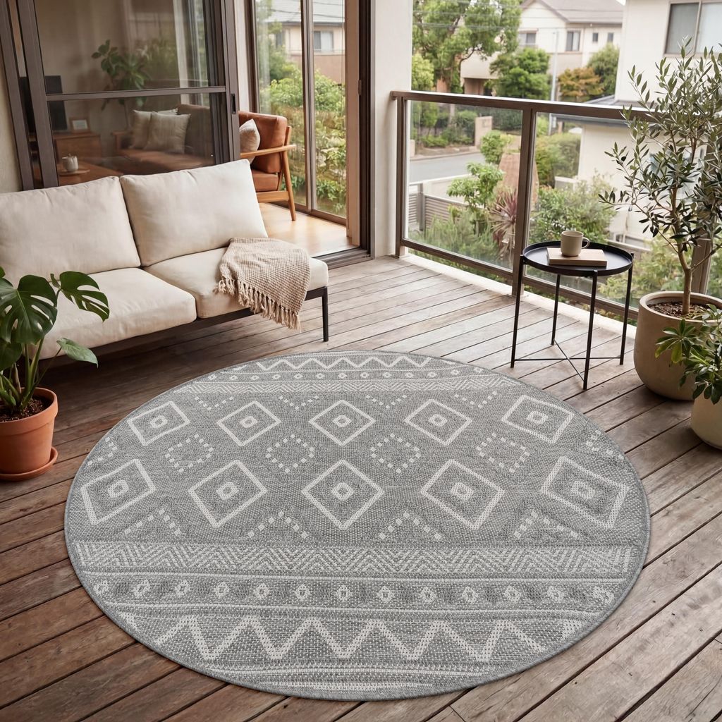 Outdoor Teppich Flachgewebe modern Boho Ethno wetterfest Produktbild 