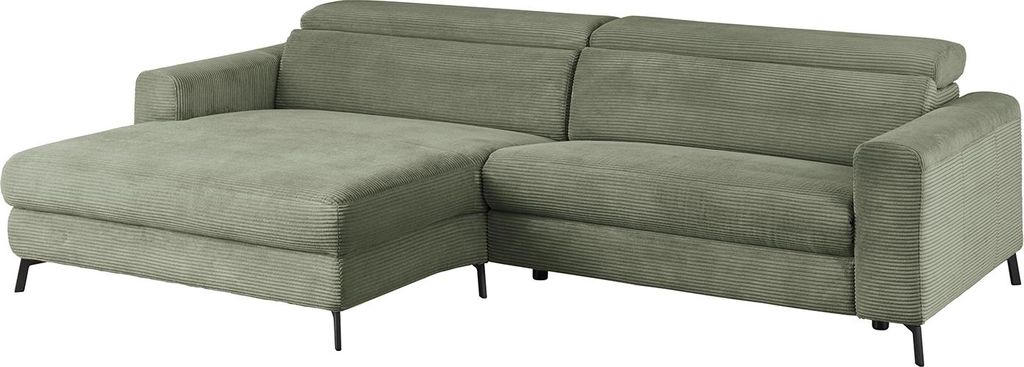 KAWOLA Sofa LAISKA Ecksofa Cord olivgrün Longchair links