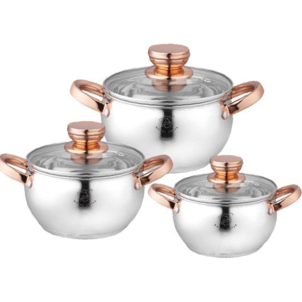 Royal Swiss Edelstahl Kochtopfset 6-teilig mit Deckel Induktion 20/24/28 cm Für alle Herdarten