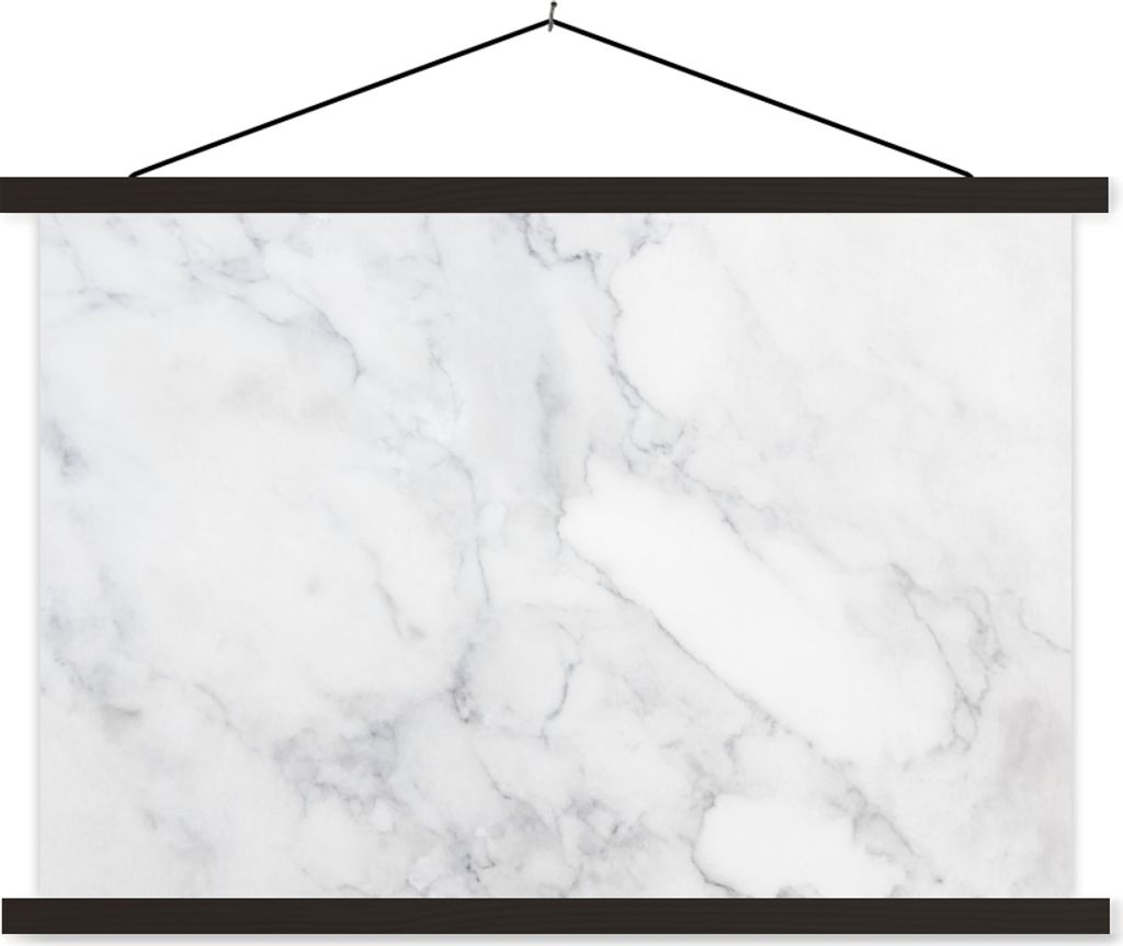 MuchoWow Textilposter Marmor - Weiß - Grau - Luxus - Marmoroptik - Stein 150x100 cm mit schwarzem Rahmen - Schlafzimmer