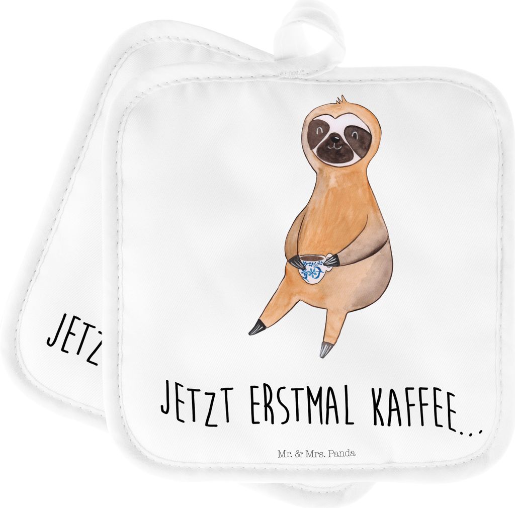 Mr. & Mrs. Panda Topflappen Faultier Kaffee - Weiß - Geschenk, Set, Kaffeetasse, Doppel, topfhalter, Topfuntersetzer, Coffee, Kochlappen