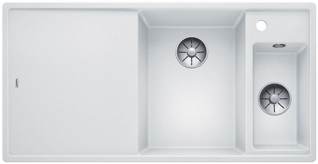 BLANCO AXIA III 6 S, SILGRANIT PuraDur , weiß, Becken rechts, mit Ablauffernbedienung, inkl. Glasschneidbrett