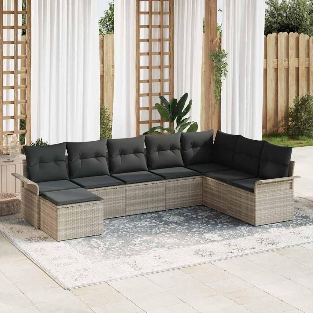 Maison Exclusive - Gartensofa-set mit Kissen 8 pcs Hellgrau Poly-Rattan