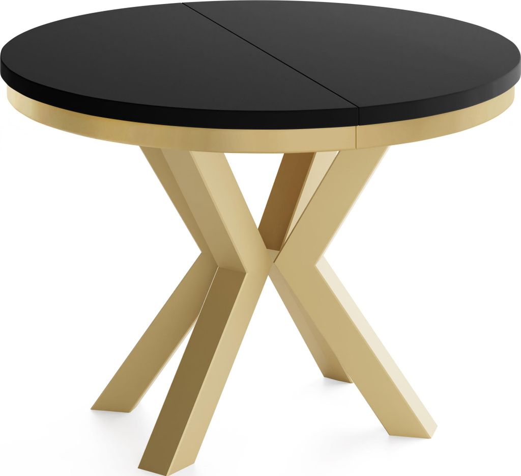 Runder Ausziehbarer Esstisch im Loft-Stil - Industrieller Tisch mit Goldenen Metallbeinen - Platzsparender Tisch für Wohnzimmer - Schwarz - 120 bi...