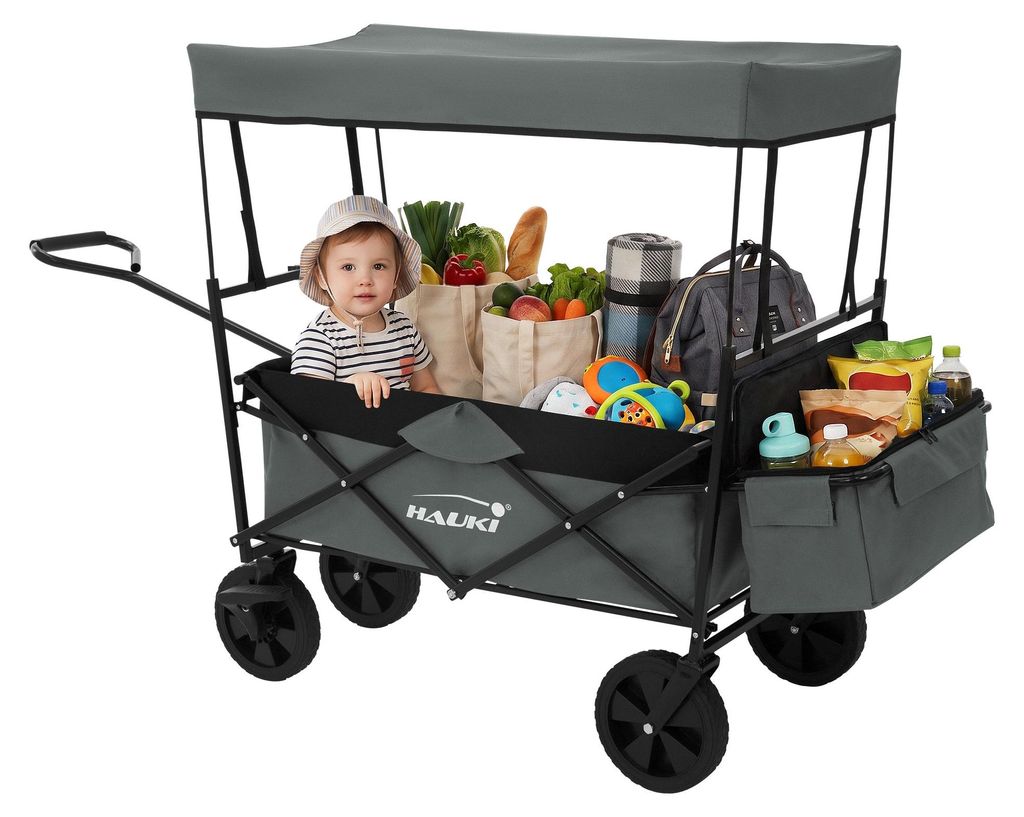 Hauki Bollerwagen faltbar mit Dach, Handwagen klappbar für Produktbild 