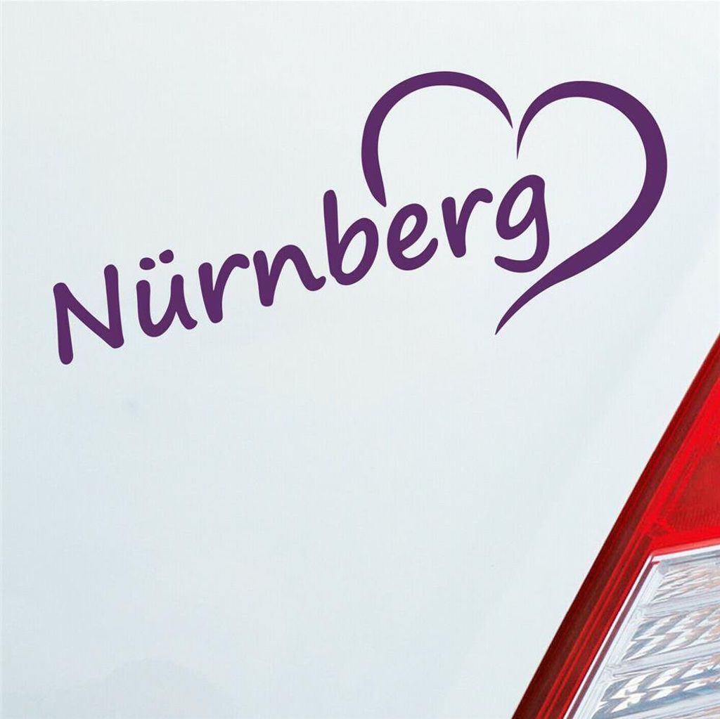 Auto Aufkleber Nürnberg Herz Stadt City Liebe Love Heimat 19x8 cm Lila Sticker Heckscheibenaufkleber
