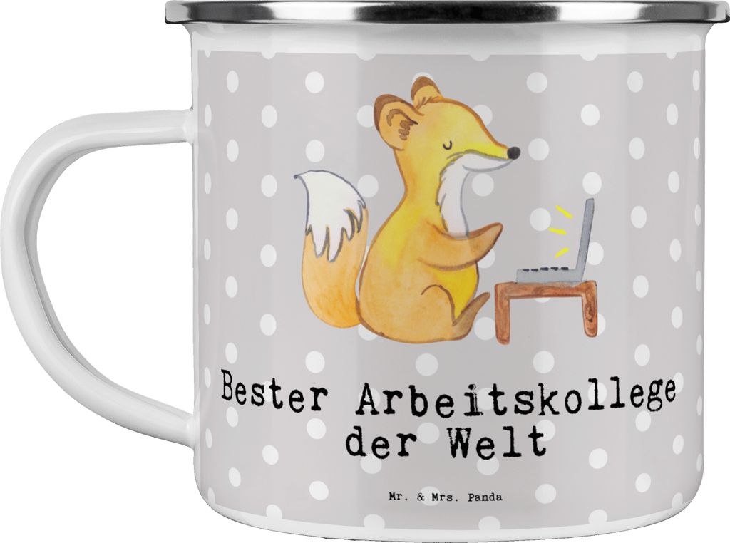Mr. & Mrs. Panda Kaffeepott Fuchs Bester Arbeitskollege der Welt - Grau Pastell - Geschenk, Arbeit, Dankeschön, Pott, Haferl, Kollege, Emaille Tas...