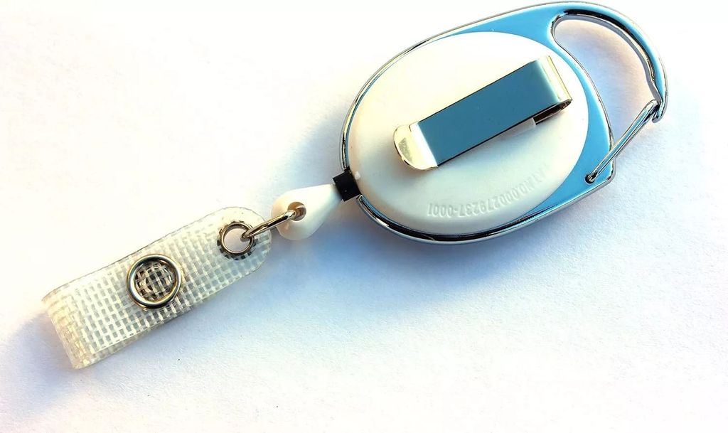 2x WEISS Ausweisjojo Schlüsselanhänger Jojo Zipper oval mit Druckknopf Lasche & Gürtelclip für Ausweishüllen Karten Hüllen Schlüssel Halter...