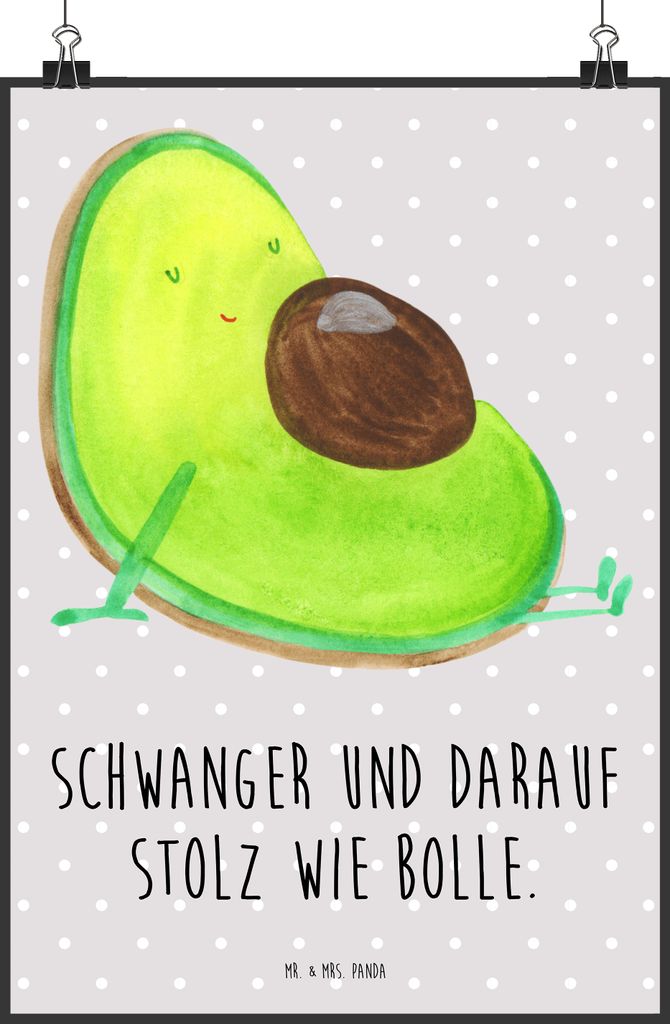 Mr. & Mrs. Panda Bild Avocado Schwangerschaft DIN A2 - Grau Pastell - Geschenk, drucke, Wunder, Posterdruck, Wanddekoration, Baby, Schwanger, wandd...