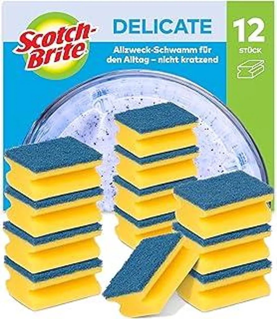 Maxi Pacco 12 Spugne Piatti Scotch-Brite Blu Antigraffio Multiuso