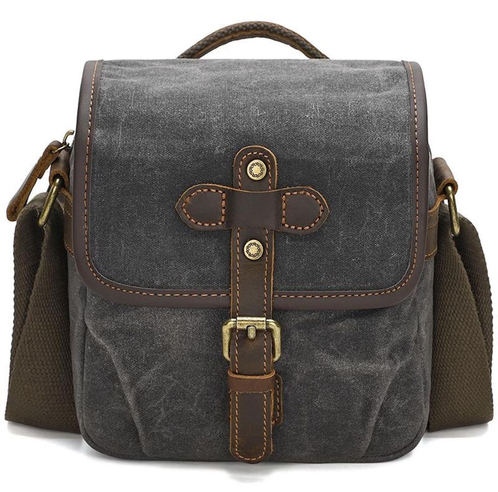 Canvas Kamera Tasche Messenger mit Trennfächern Tragbar Robust Größe S Grau