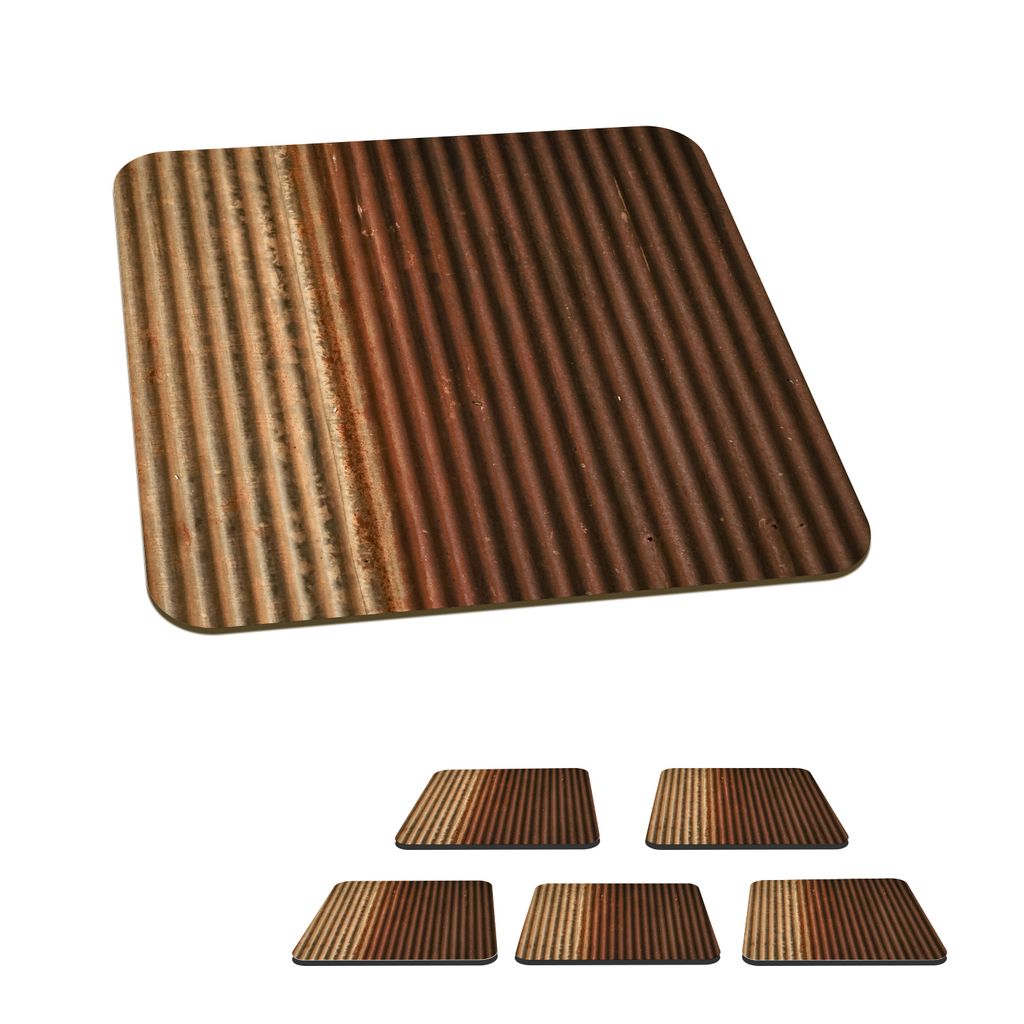 KitchenYeah Glasuntersetzer Quadratisch 6er Set Wellblech - Rost - Bronze 10x10 cm Untersetzer für Gläser - Getränkeuntersetzer - Tischplatte...