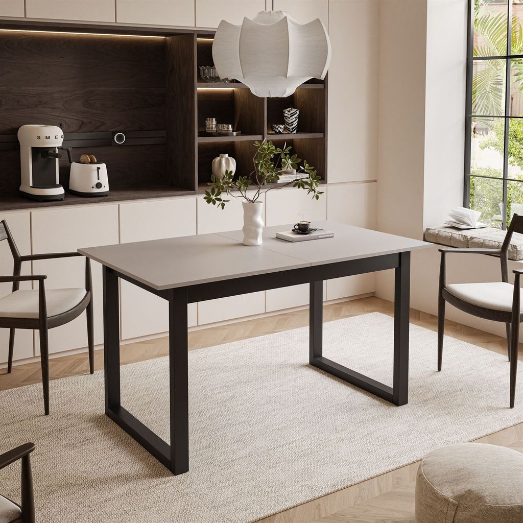 ARTON II ausziehbarer Tisch 140 cm, Schwarze Metalbeine U, Tischplatte Farbe: Kaschmir