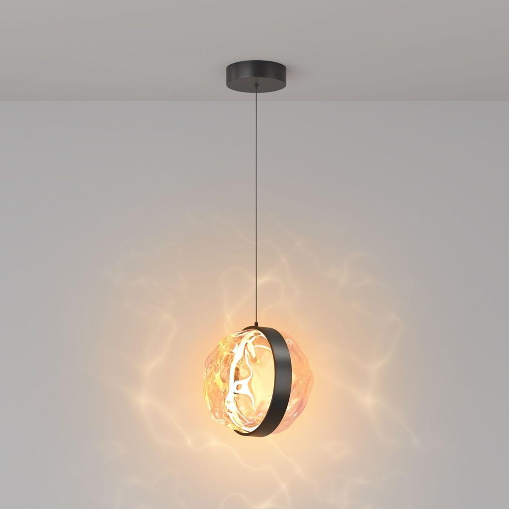 Hängelampe LED Metall Glas rund D: 18 cm H: max. 319 cm Schwarz 2700 K warmweißes Licht 650 lm Modern