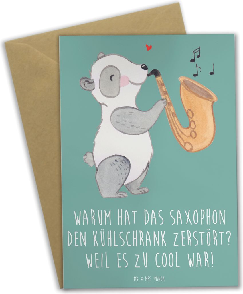 Mr. & Mrs. Panda Glückwunschkarte Saxophon Kühlschrank - Meeresbrise - Geschenk, Musik, Instrument, weihnachtskarten, Grußkarten, Musiker, Cool,...
