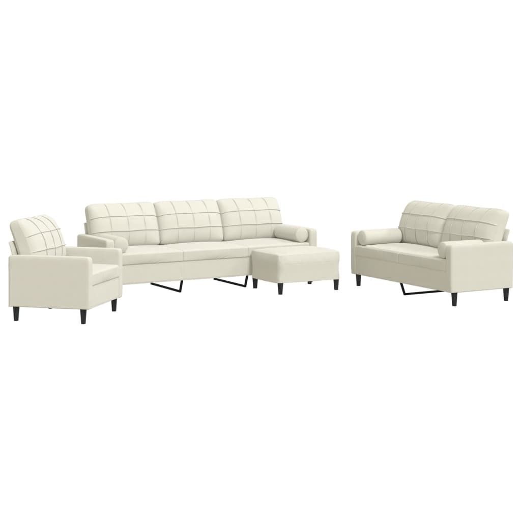 Möbel 4-tlg. Sofagarnitur mit Kissen und Nackenrollen Creme Samt - Klassische Sofas 3278469
