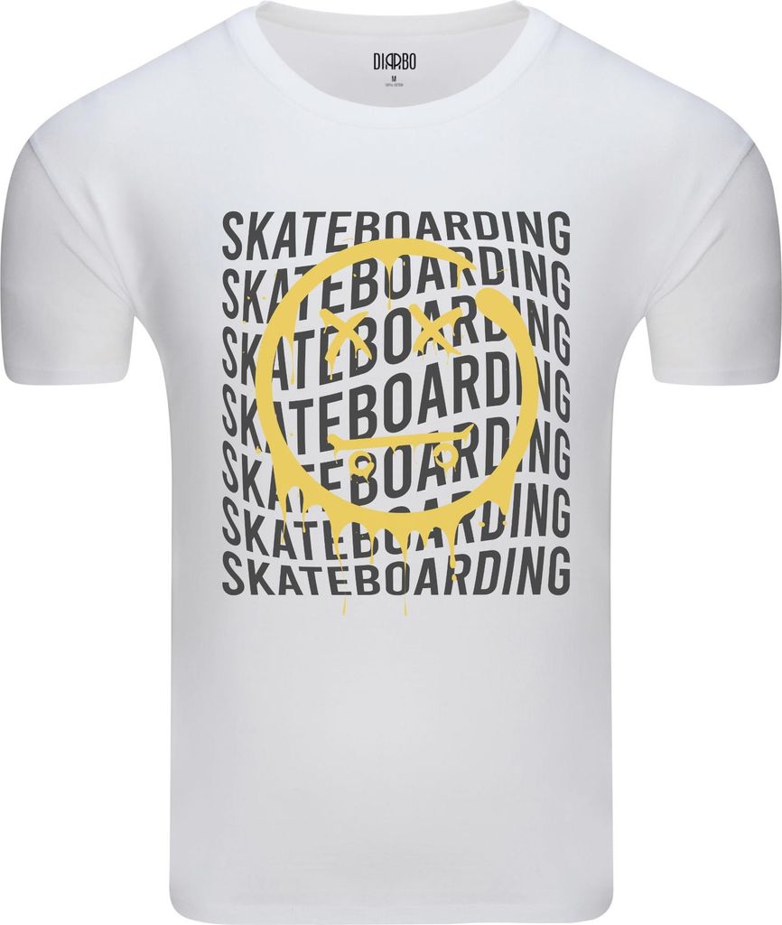 Diarbo Herren T-Shirt mit Skateboard Druck Skateboard-Emoji Weiß Gr.S