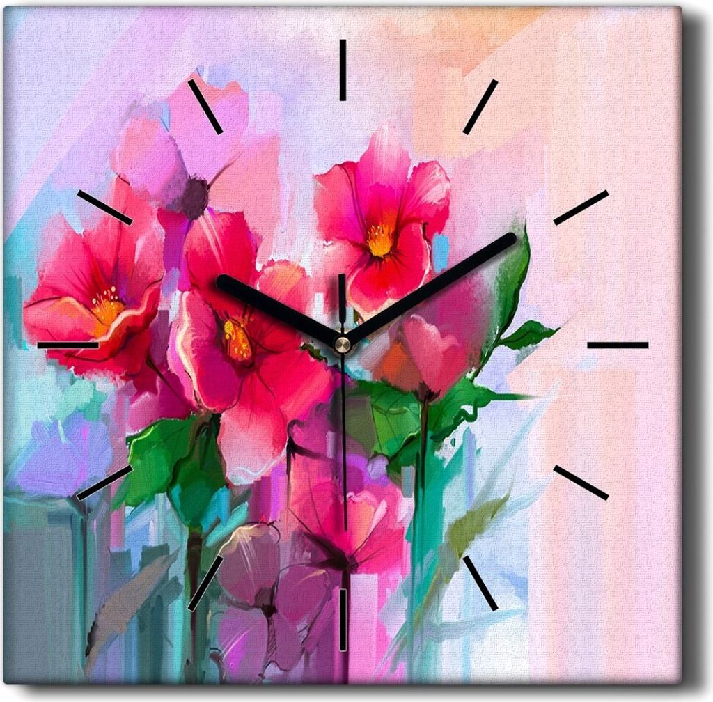 Coloray Hodiny Unikátní 30x30 cm Tiché hodiny Pro obývací pokoj a kuchyň Nástěnné hodiny Plátno Černé ručičky hodin - Sázet květiny