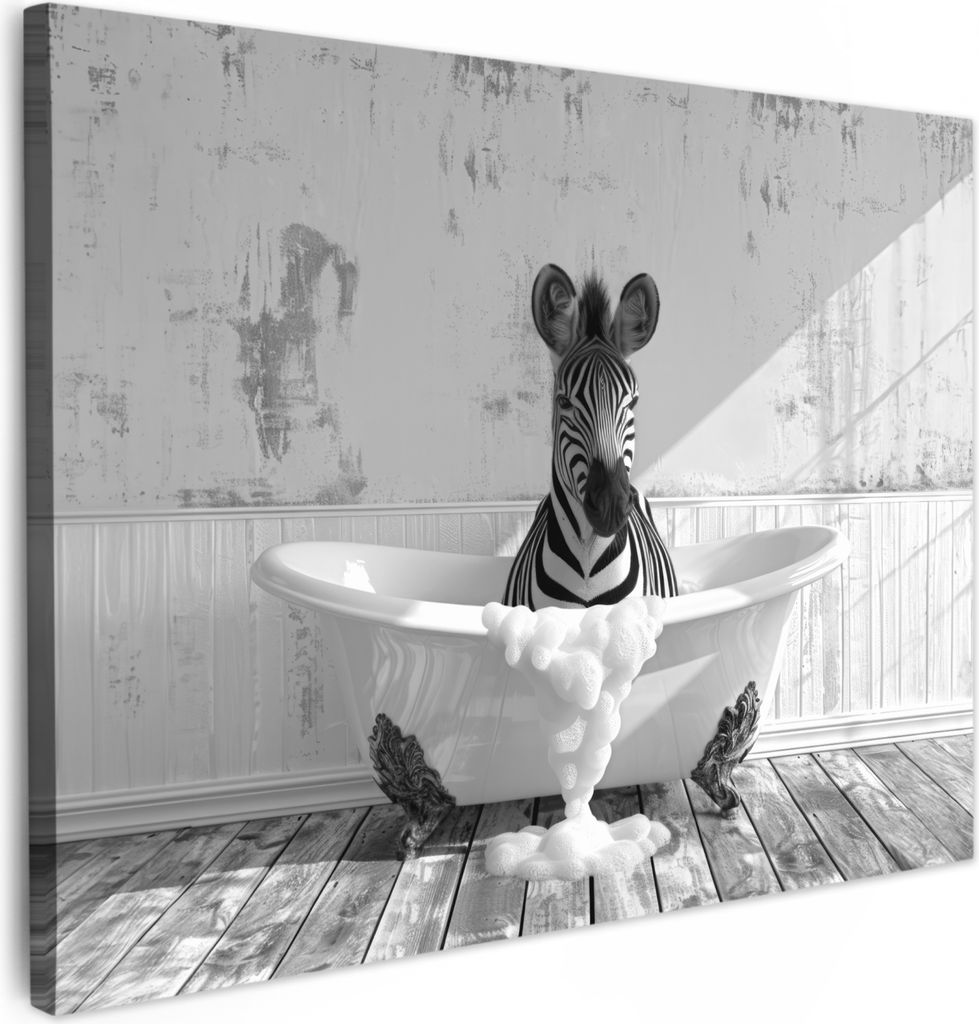 MuchoWow - Leinwandbilder - Zebra - Wildlife - Vintage - Schwarz - Weiß, Wandbild, Wanddeko Bilder Wohnzimmer, 70x50 cm