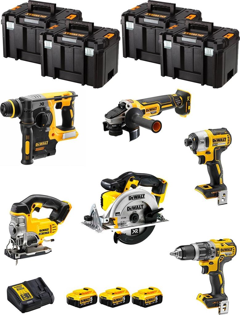 DeWALT Kit DWK600T (DCD796 + DCH273 + DCG405 + DCF887 + DCS331 + DCS391 + 3 x 5,0 Ah + DCB115 + 4 x TSTAK VI)