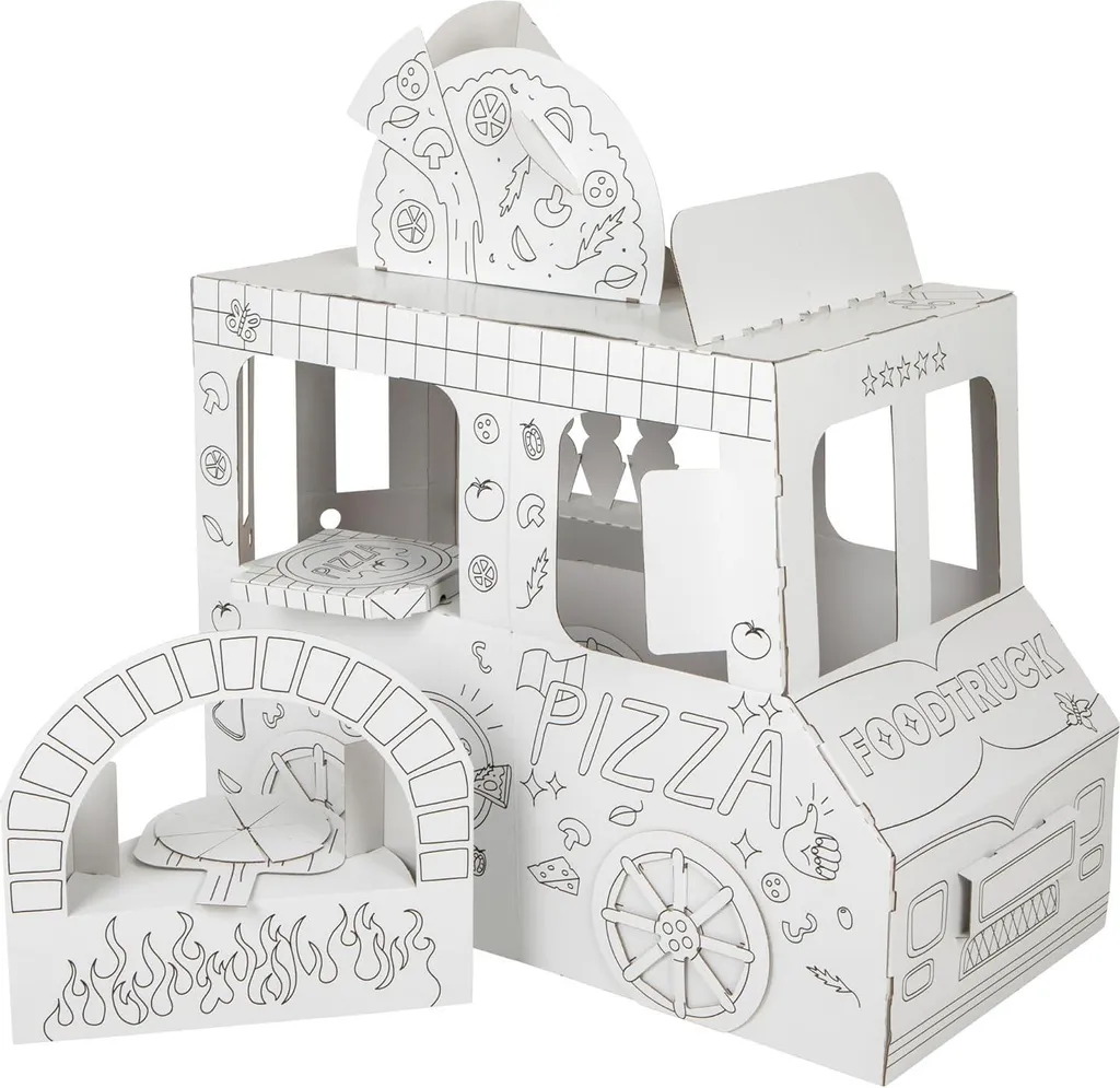 Food Truck en carton blanc robuste 3 couches jouet à peindre enfant