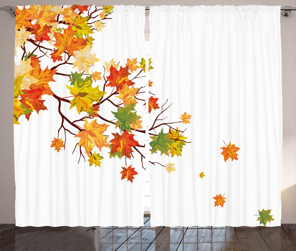 ABAKUHAUS Fallen Rustikaler Gardine, Herbst-Laub Maple Leaf, Schlafzimmer Kräuselband Vorhang mit Schlaufen und Haken, 280 x 175 cm, Gelb Orange