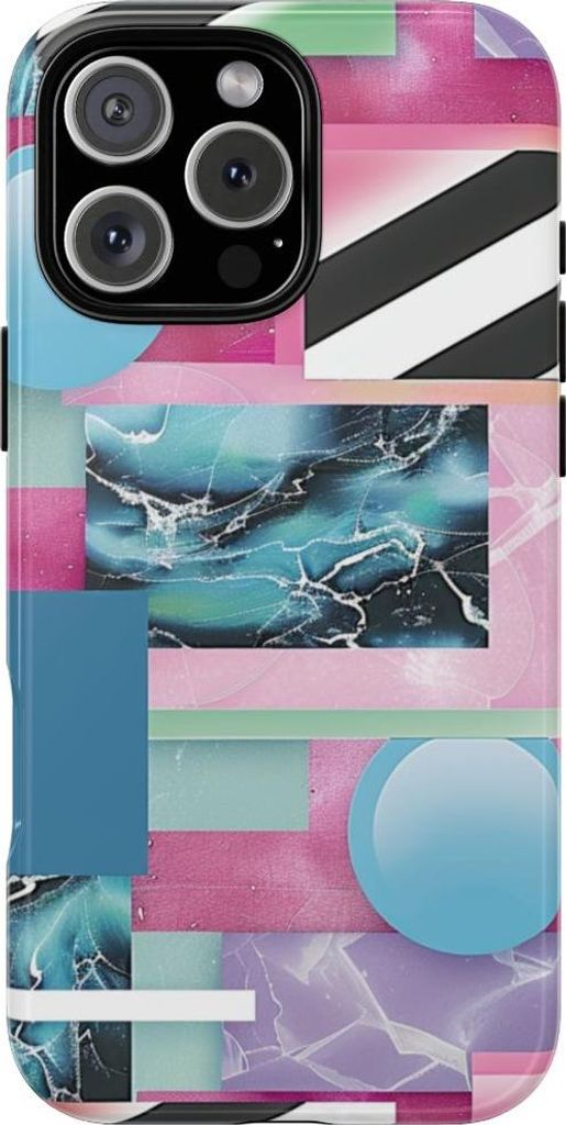 Abstraktes geometrisches Muster in Pink und Blau – Hülle Kompatibel mit iPhone 16 Pro Max