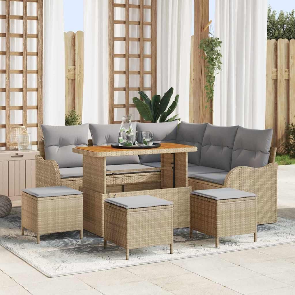 Maison Exclusive - Gartensofa-set mit Kissen 9 pcs Beige Poly-Rattan
