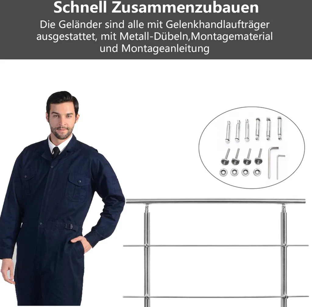 Solution Anti-Chute : Rampe Escalier Inox Robuste avec Barres Hengda - 3