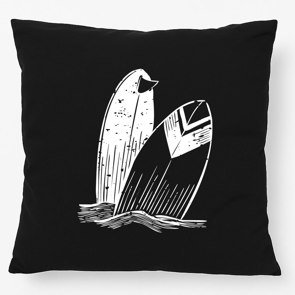 Huuraa Kissen Surfboard Board 40x40cm mit Füllung Black Baumwolle Dekokissen Geschenkidee