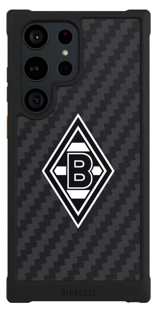 NIVOCASE Hülle für Samsung Galaxy S23 Ultra Stoßfeste Handyhülle NIVOmax Case Schwarz Borussia Mönchengladbach Carbon Gladbach