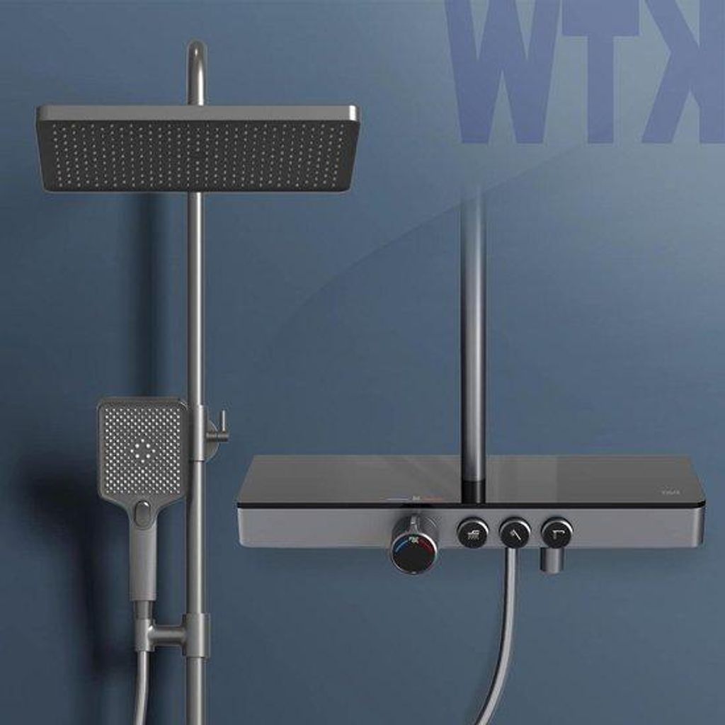 Thermostatische Dusseinrichtung mit 3 Wasserstrahlen - Regendusche - Handbrause - 45 cm - Antraciet - KTW-