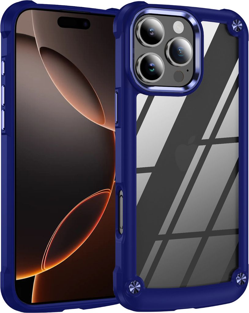 iPhone 16 Pro Hülle, Hybrid Transparente PC Robust TPU Bumper Stoßfest Schutzhülle für iPhone 16 Pro Blau
