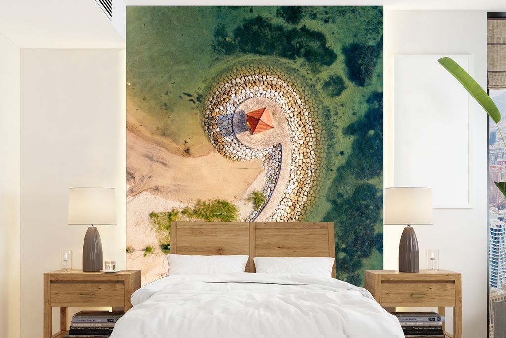 MuchoWow Fototapete für Wohnzimmer oder Schlafzimmer Wandtapete Vinyl Motivtapete Note 9 bei Steine am Meer - 160x220 cm - Bildschirmhintergrund