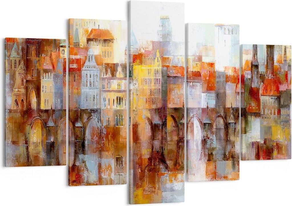 Bild auf Leinwand - Leinwandbild - Stadt Mietshaus - 150x100cm - Wand Bild - Wanddeko - Wandbilder - Leinwanddruck - Bilder - Kunstdruck - Wanddeko...
