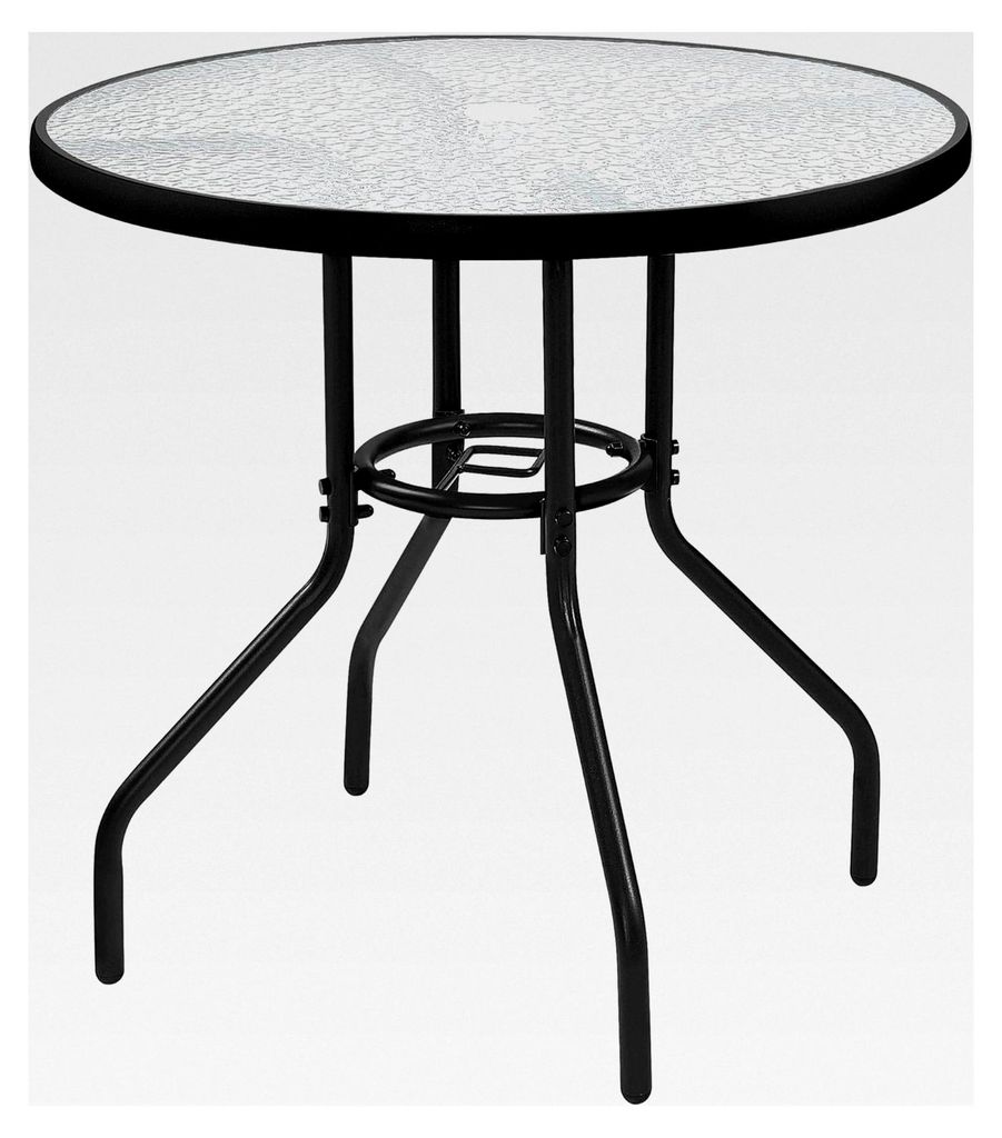 Ø70 cm Gartentisch Bistrotisch rund Glastisch, pflegeleichter Balkontisch mit Schirmloch & Glasplatte, Terrassentisch Kaffeetisch aus Metall für ...