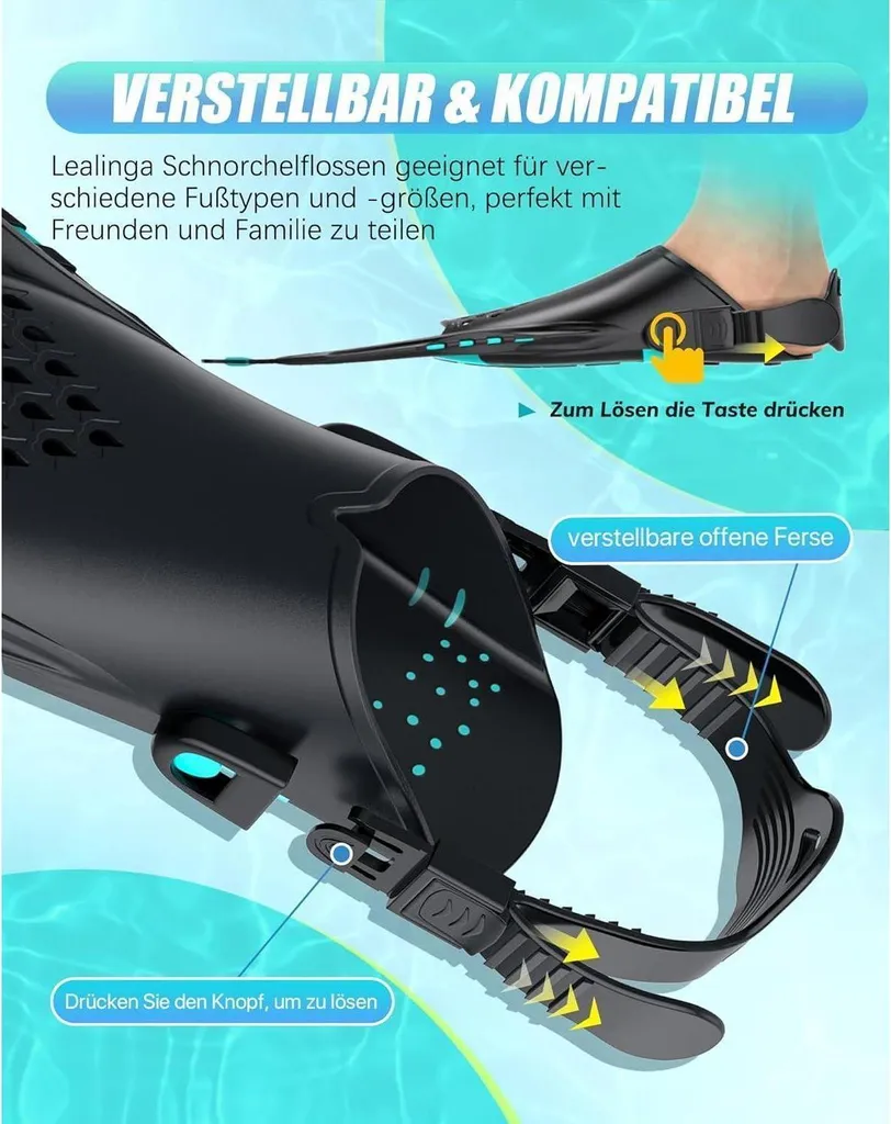Palmes de natation réglables Lealinga Vert foncé avec sangles souples