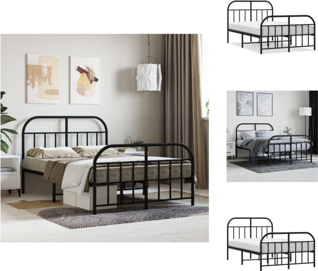 vidaXL Bettgestell mit Kopf- und Fußteil Metall Schwarz 120x190 cm - Betten & Bettgestelle