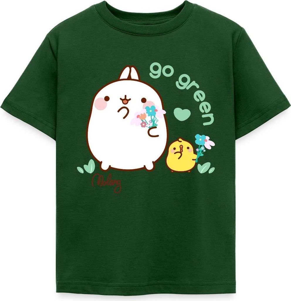 Spreadshirt Molang Piu Piu Go Green Umwelt Natur Kinder T-Shirt, 110/116 (5-6 Jahre), Forstgrün