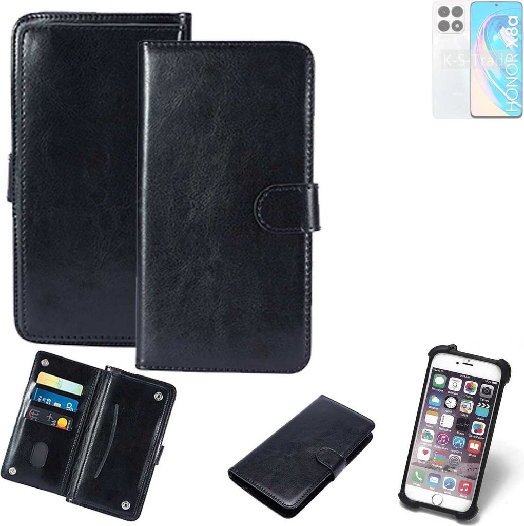 K-S-Trade 360° Hülle kompatibel mit Honor X8a 5G schwarz Kunstleder Case BookCase WalletCase Kunstlederederhülle Handyhülle, Rundumschutz Bumper