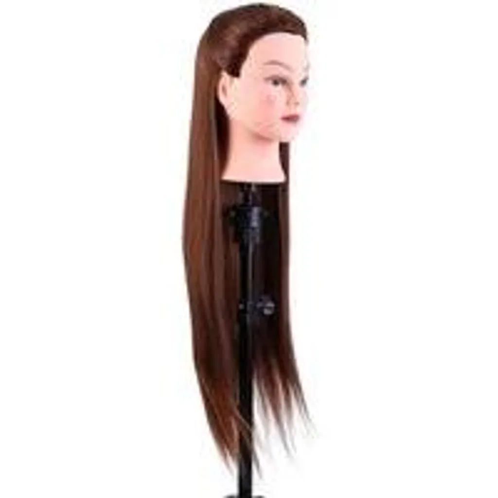 Tête de coiffure professionnelle marron avec son support pour perruques