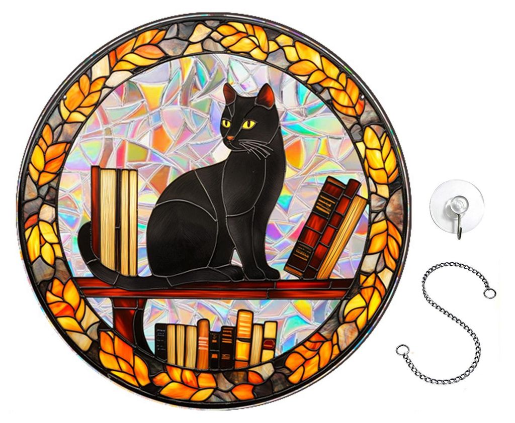 Halloween-Sonnenfänger-Hängedekoration: Geist, Kürbis, Hexe, schwarze Katze, Burg, Krähenschädel, Buntglas, 2D, flaches Acryl, Wand- oder Fens...